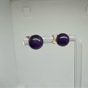 14K Yellow Gold Dark Amethyst 7mm Ball Stud Post Earrings with Gold Backs